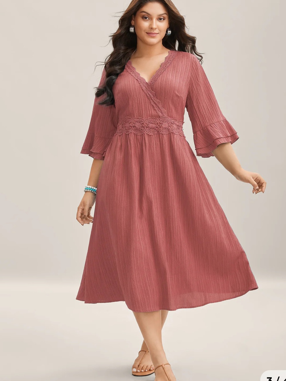 Bloomchic Blush Pink Scalloped Lace Surplice Ruffled V Neck Midi Dress Sz 14/16